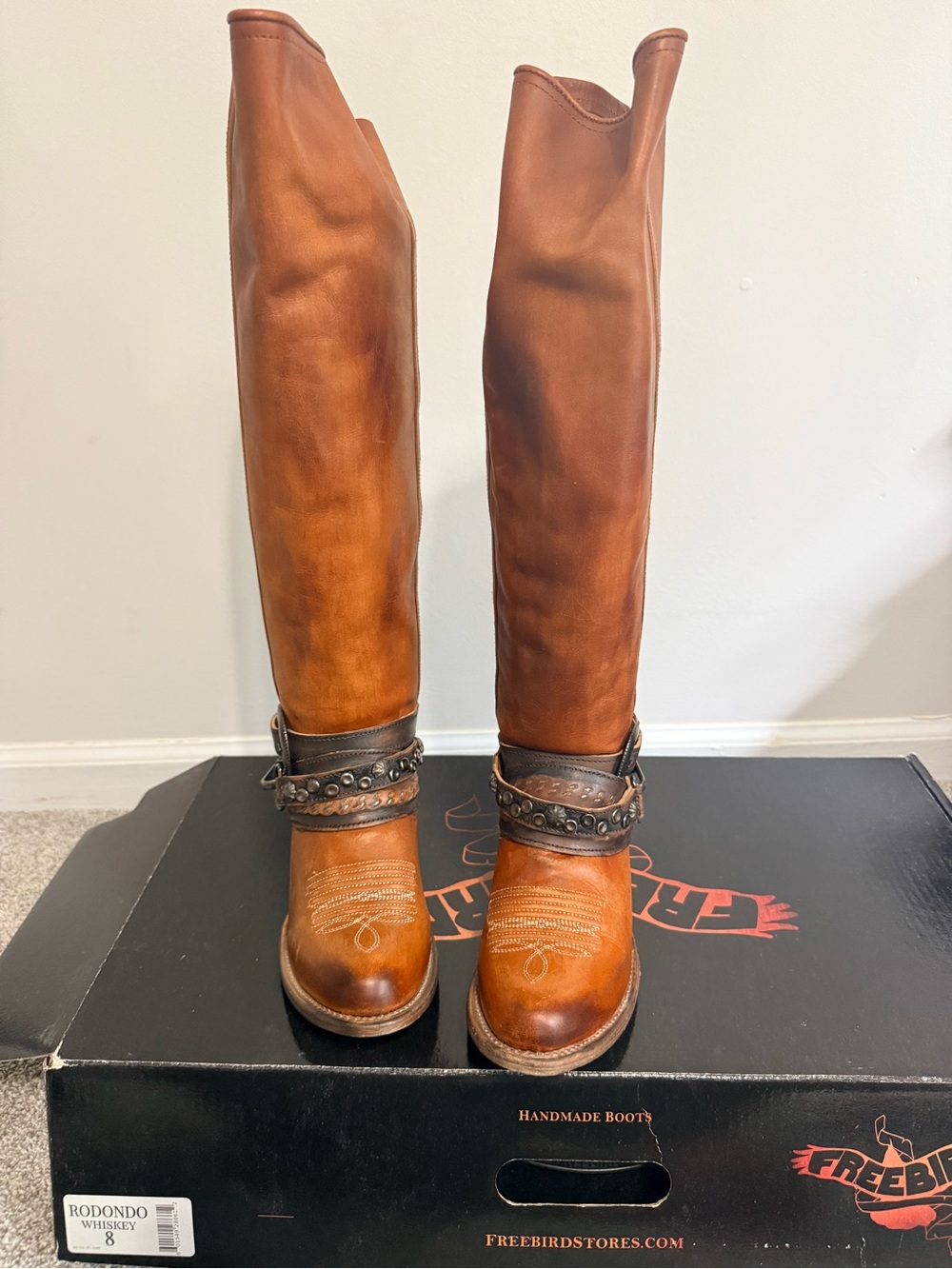 Freebird by Steven Rodondo Whiskey Tall Leather Harness Boots